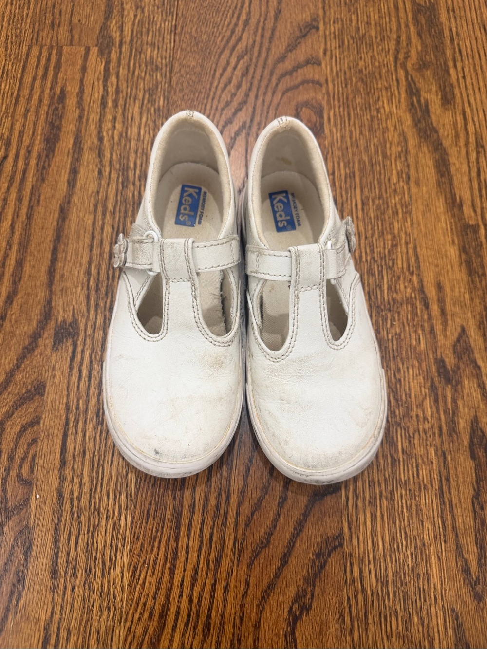 Keds White Girls T‑Strap Leather Dress Shoes